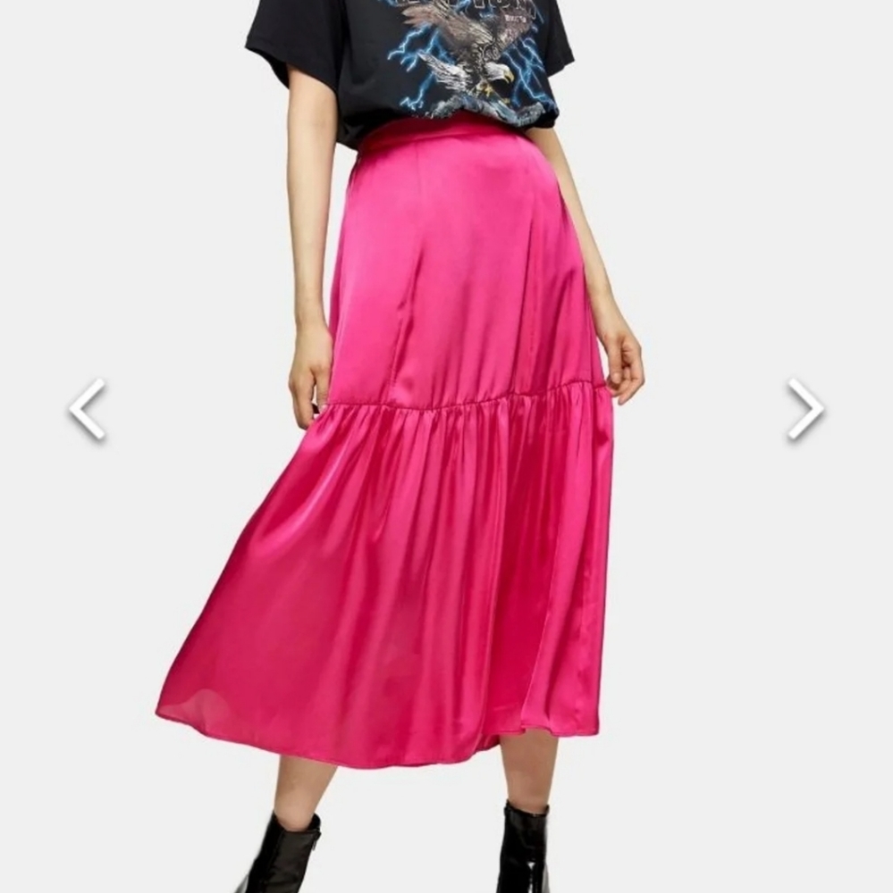 Topshop satin tier midi skirt
